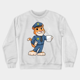 Tiger as a police officer with hat and a drink Crewneck Sweatshirt